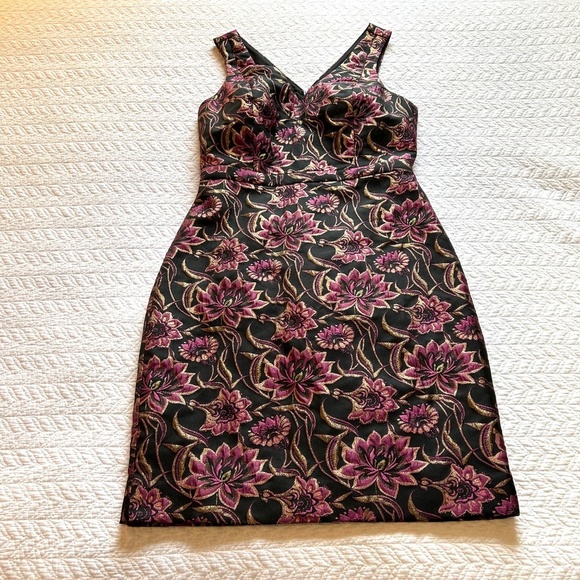 J CREW Sleeveless V-Neck Floral Jacquard Sheath Dress Size 6 NWT Pink/Black/Gold - Picture 6 of 17